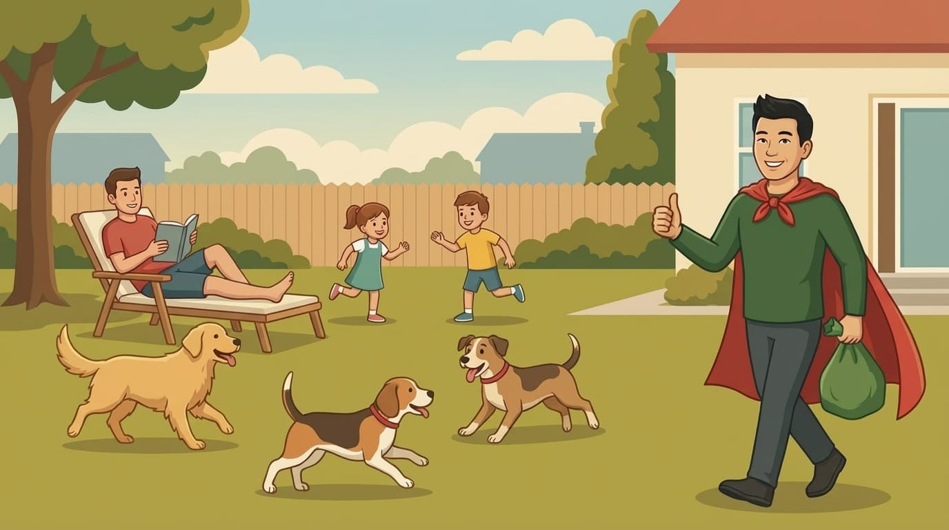 Clean yard with happy dog